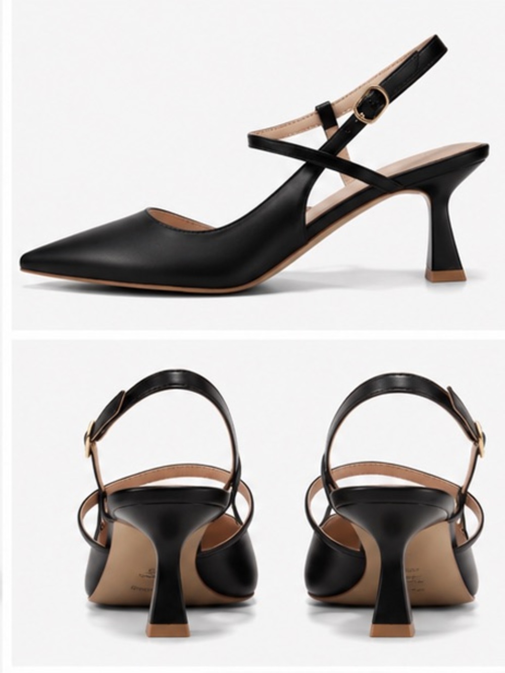 Black Slingback Kitten Heel Pointed Toe Pumps